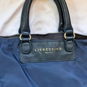 Liebeskind Berlin navy leather and nylon cross body purse